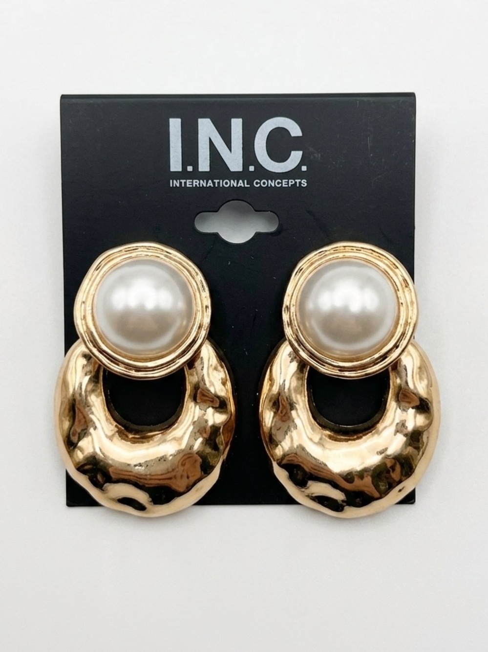 INC Faux Pearl Gold Hoop Drop Earrings NEW